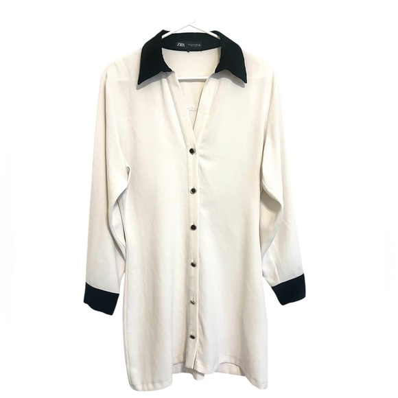 2/$30 Zara - Off White and Black Button Down Long Sleeve Dress - Picture 1 of 8